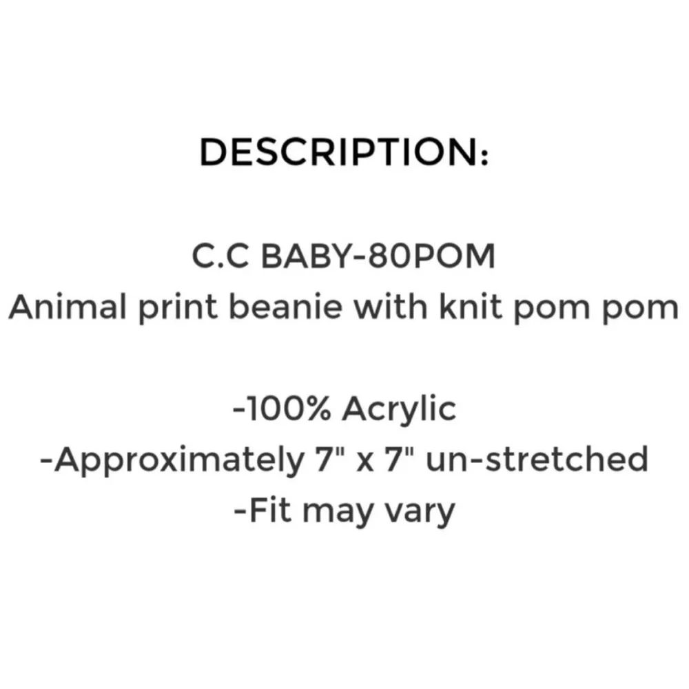 C.C Baby Infant pink leopard Leopard Knit Warm Soft Pom Beanie Hat